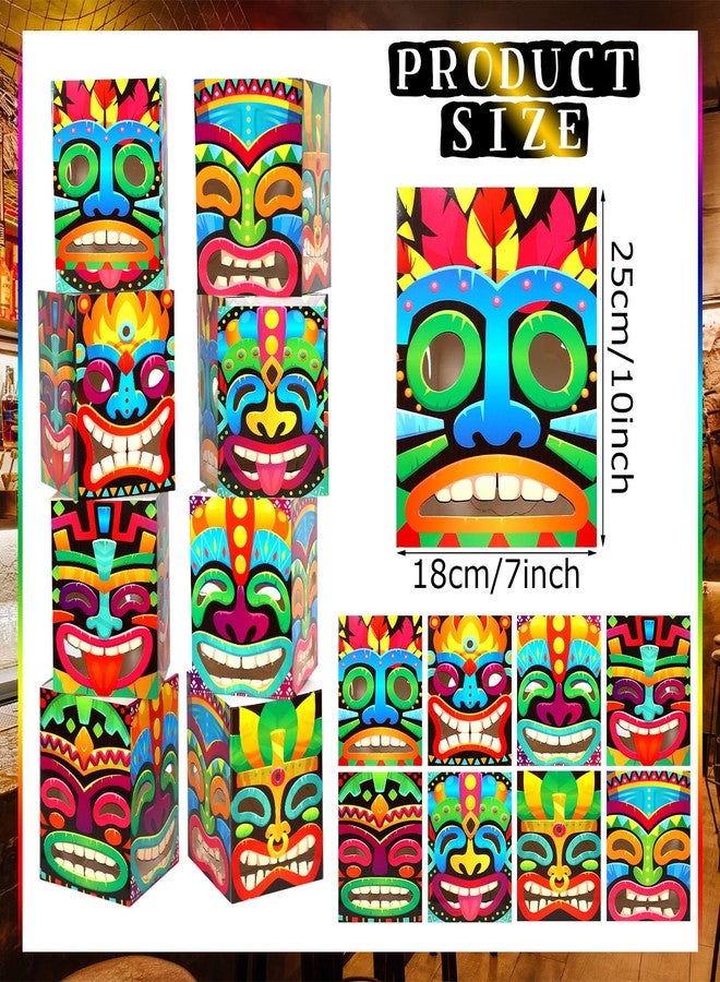 Janlaugh 8 Pcs Tiki Totem Box Decor with Light, Luau Party Decorations for Hawaiian Birthday Party Tropical Aloha Decor 9.84 x 7.09 Tiki Lighted Gift Boxes for Garden Patio Porch Outdoor Decor - Image 2